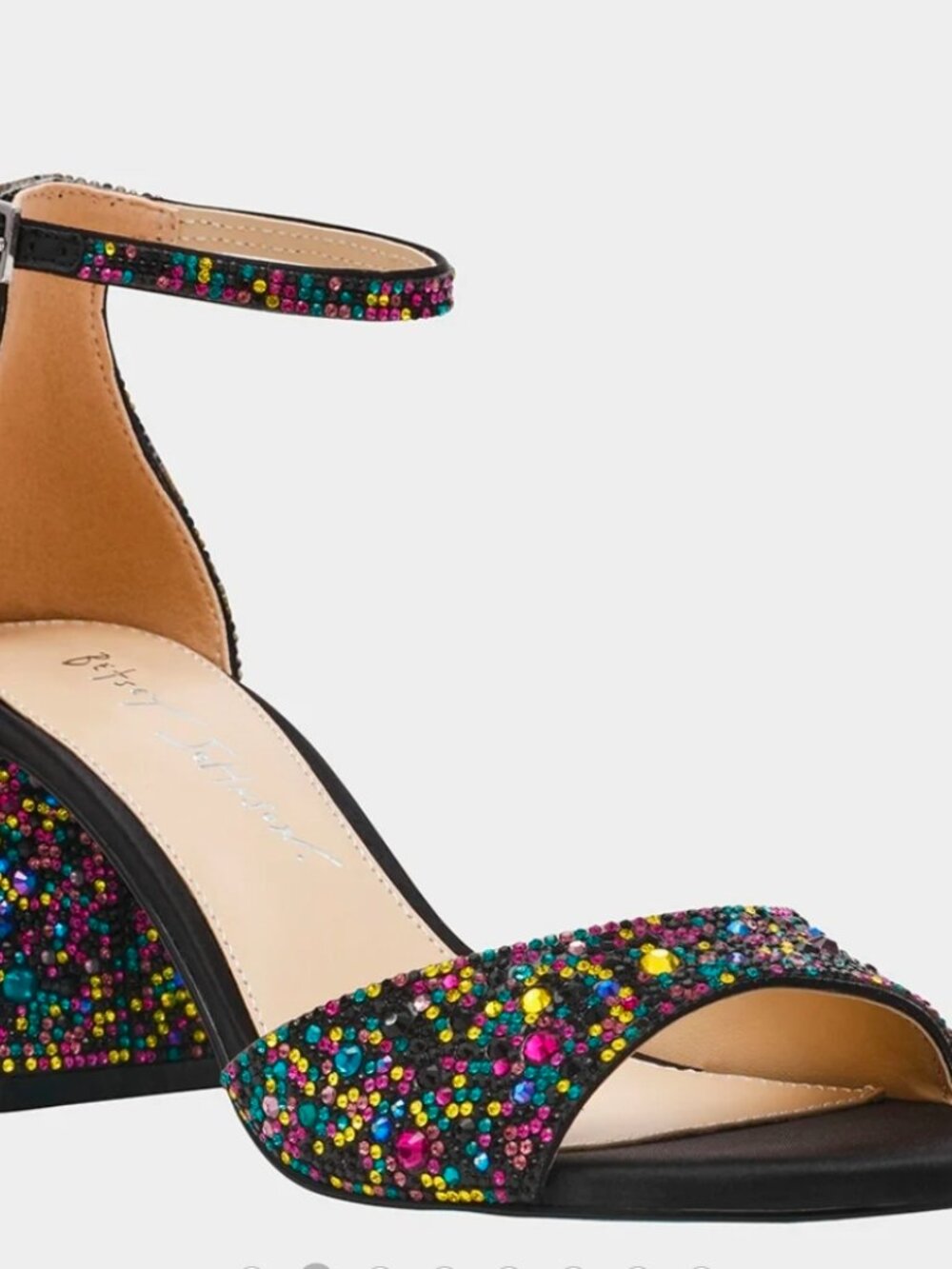 Betsey Johnson Kami Block Heel Black Multi Glass beaded Ankle Strap Size 9